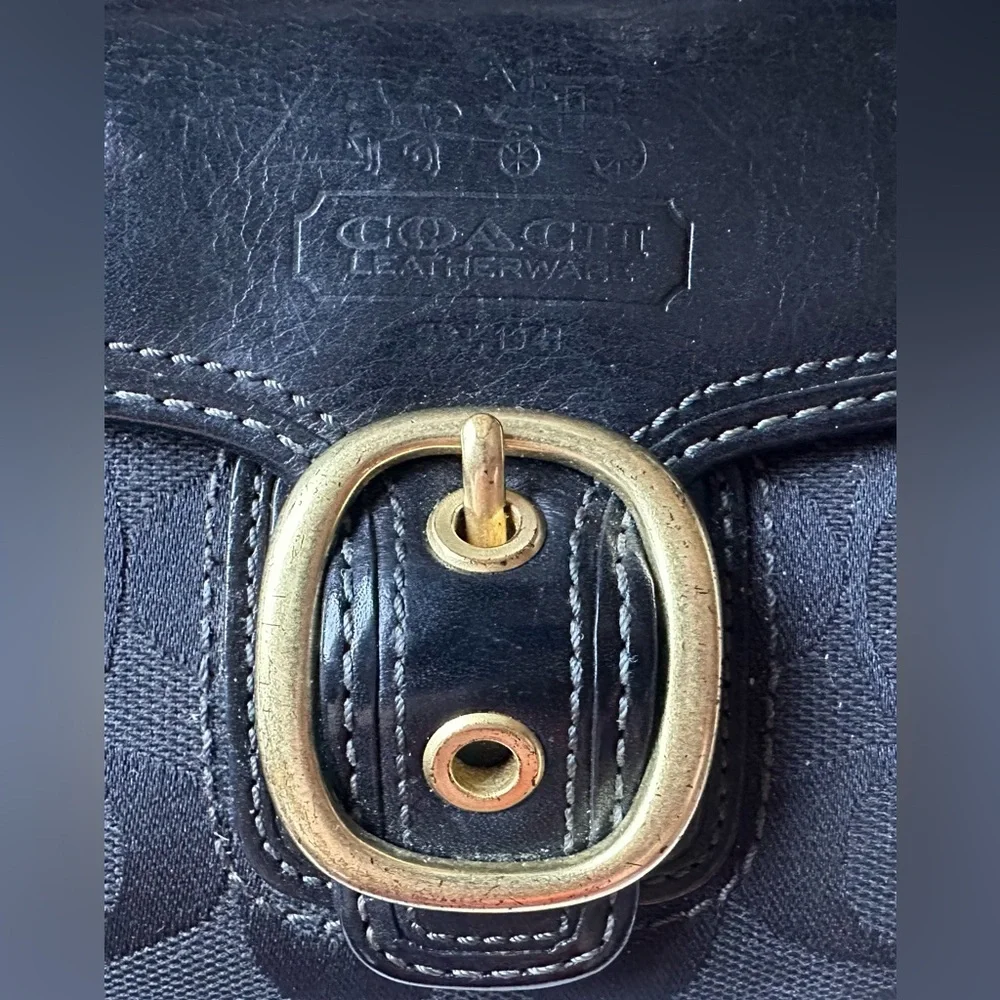 Coach Black Signature Canvas Wallet with Gold Buckle